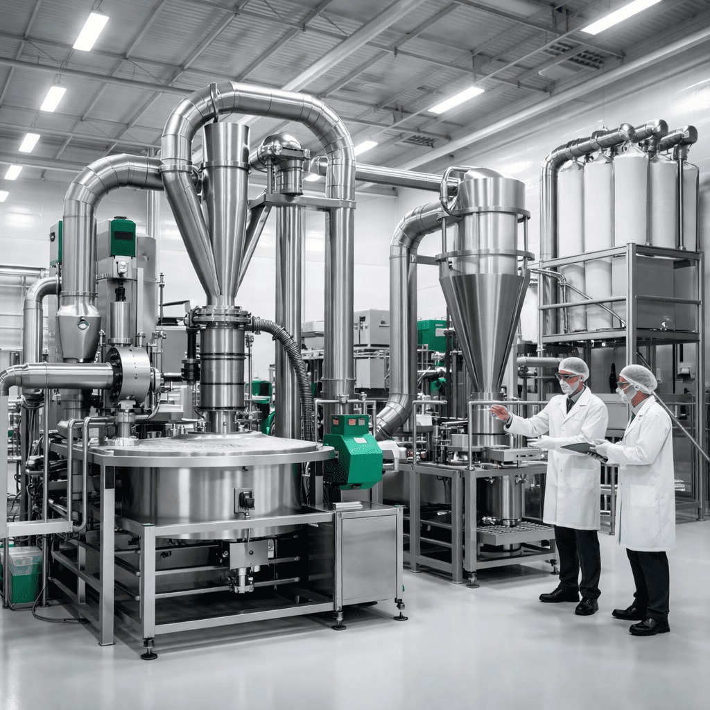 Food ingredient powder processing system with stainless steel equipment