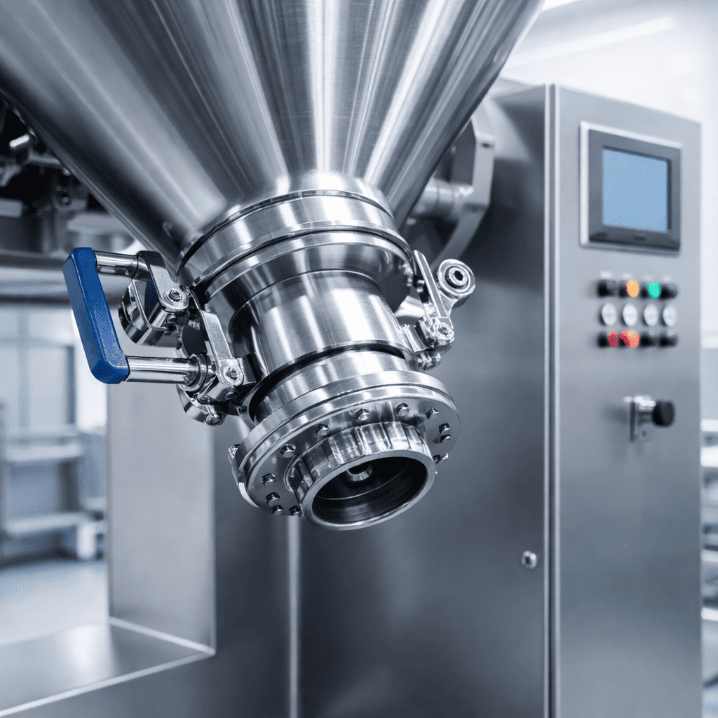 V Mixer discharge valve and control panel
