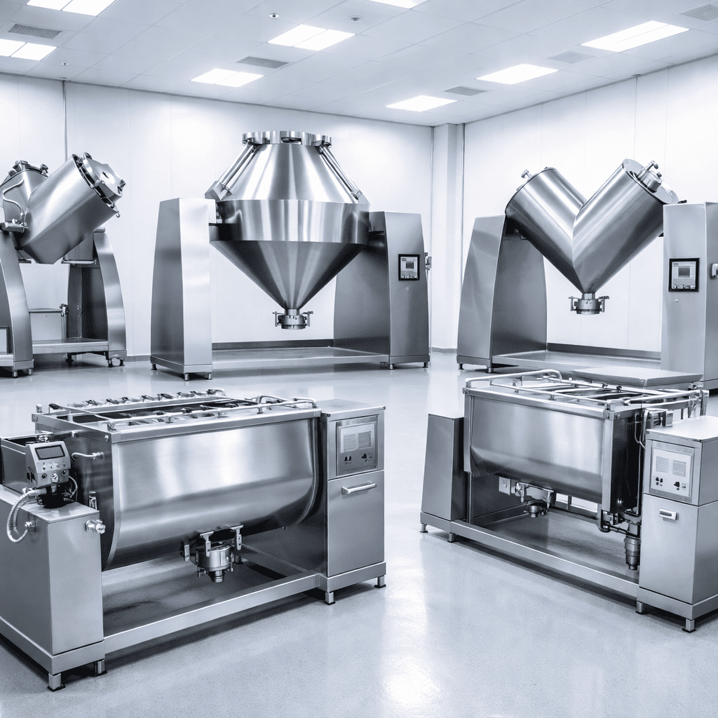 Mixers and blenders for powder and granule processing