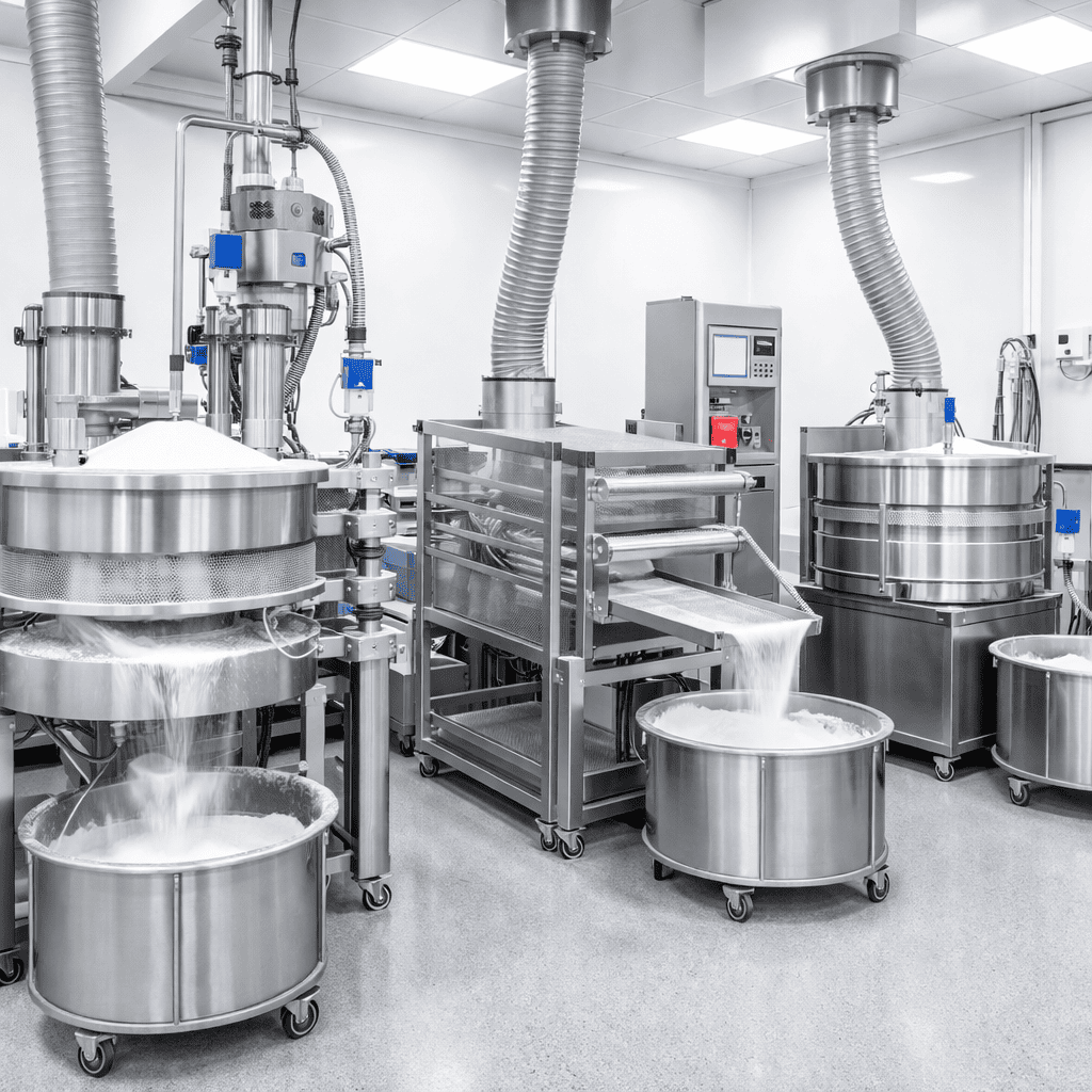 Material testing and production result for powder processing equipment