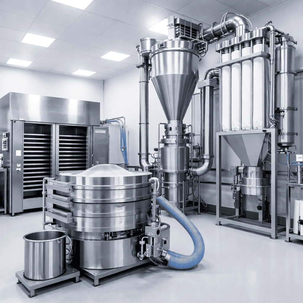 Vibro sifter and tray dryer oven for powder handling