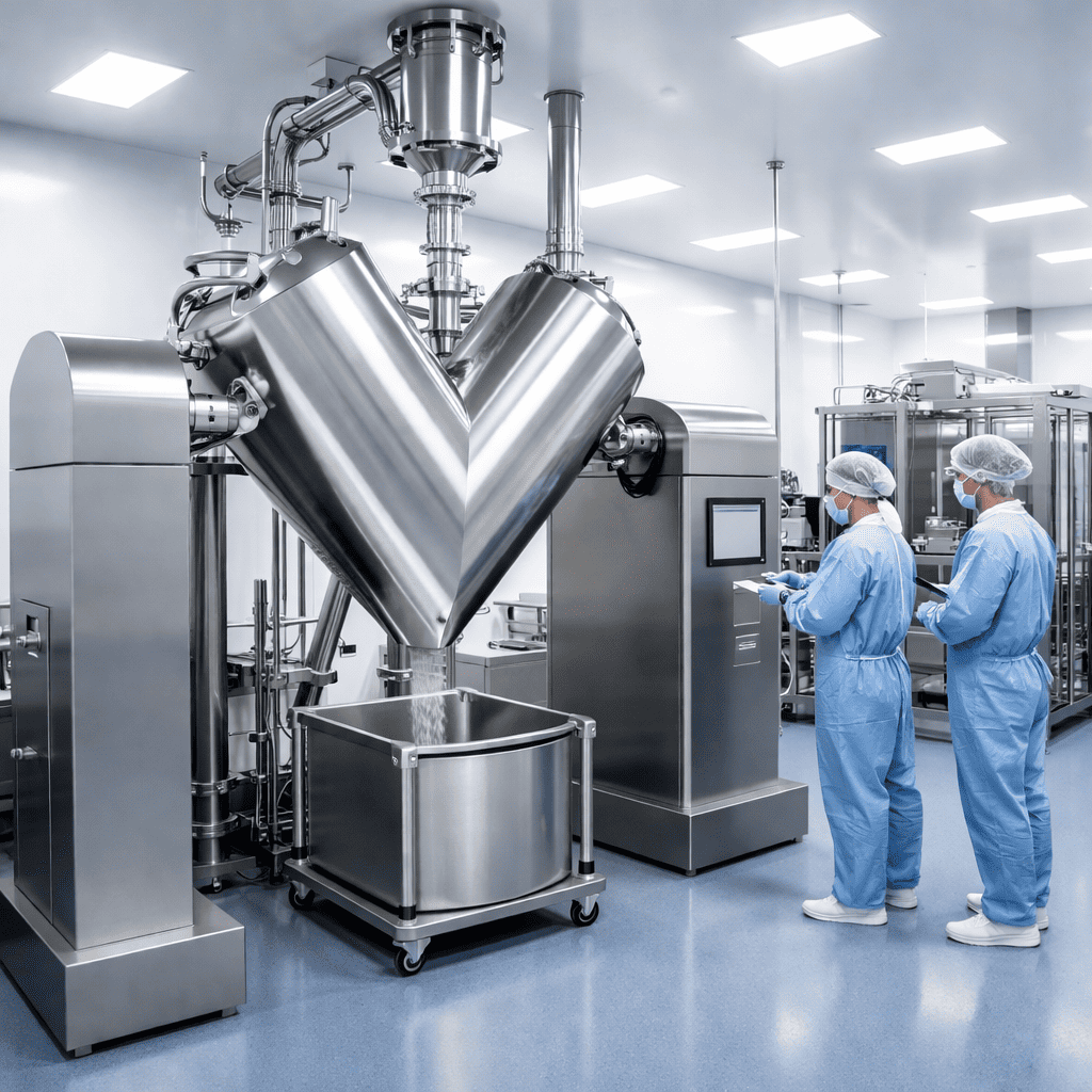 V Mixer in pharmaceutical production line