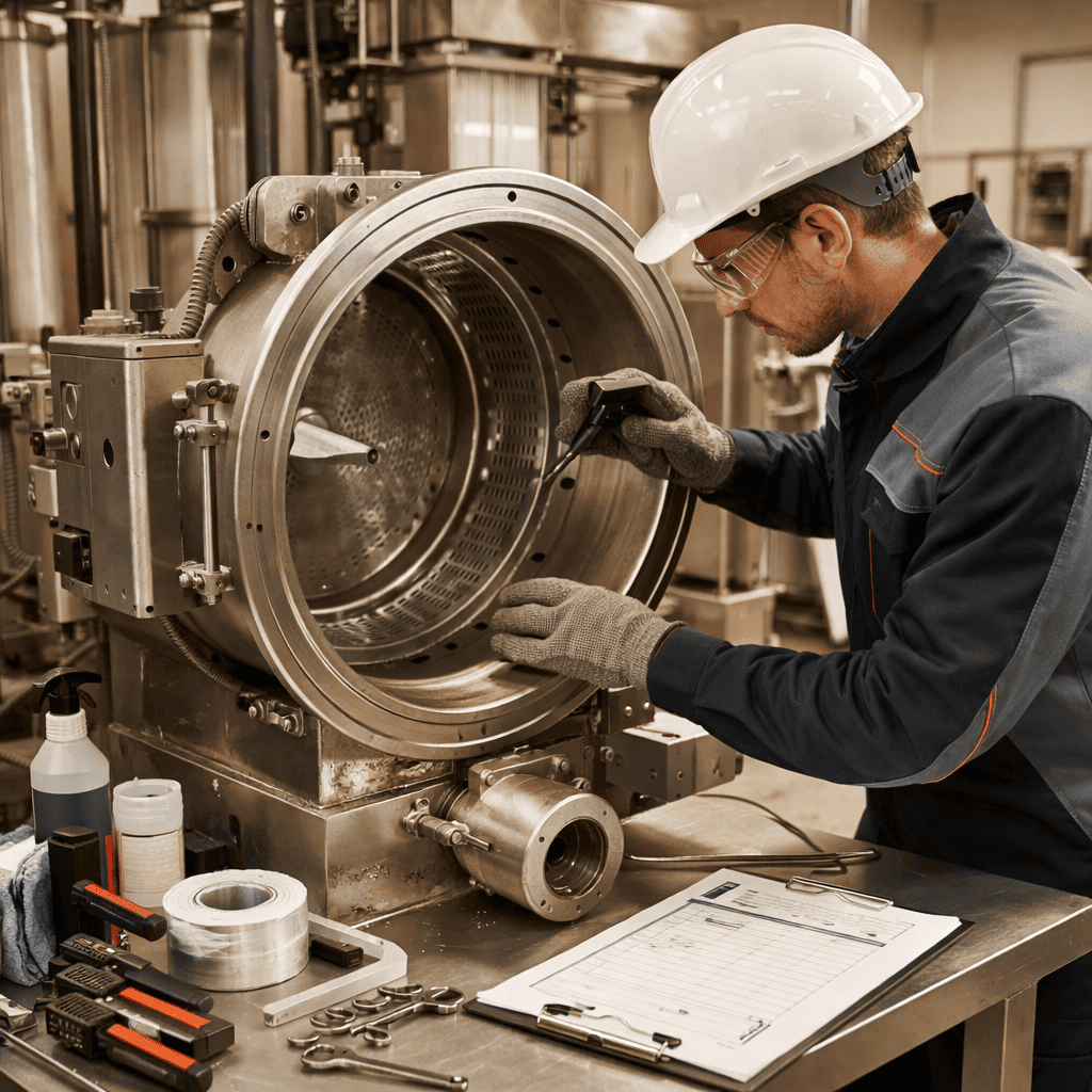 Chemical powder processing equipment maintenance and cleaning