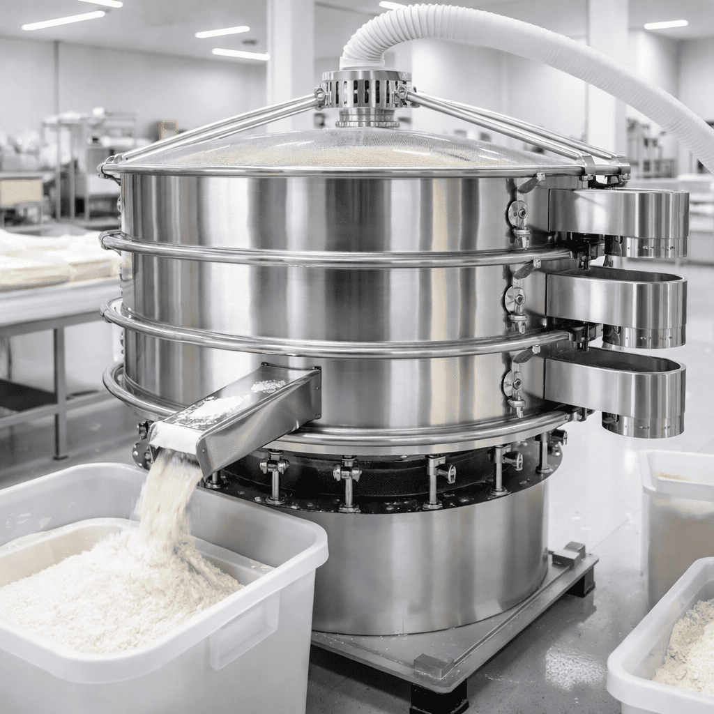 Vibrating screen for dairy powder classification