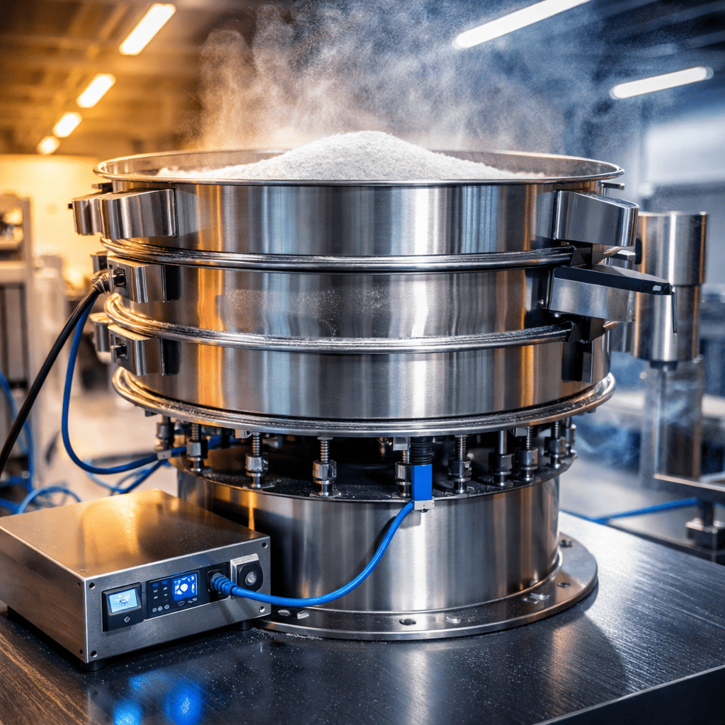 Ultrasonic vibro sifter for fine powder screening
