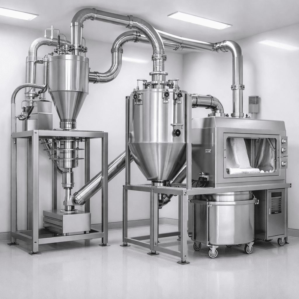 Enclosed conveying system for dairy powder transfer