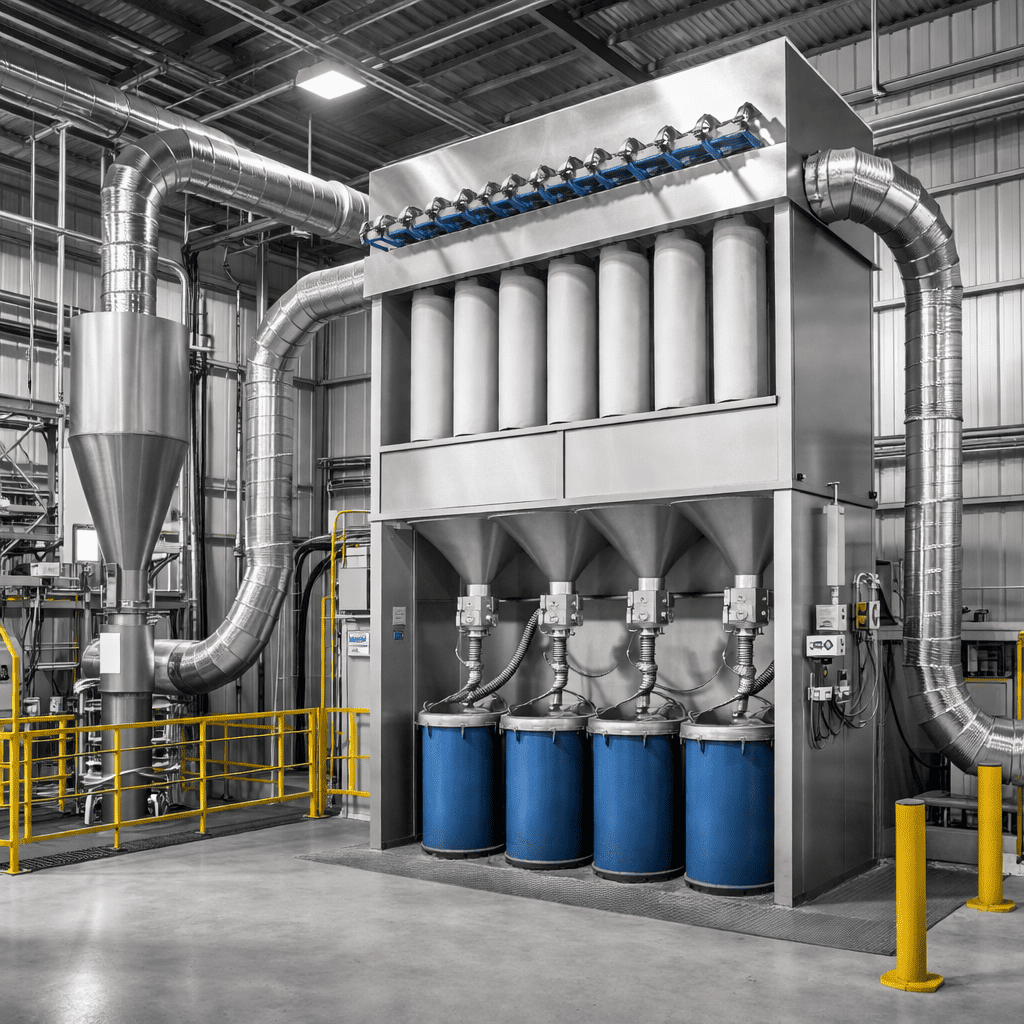 Pulse-jet dust collection system for chemical processing
