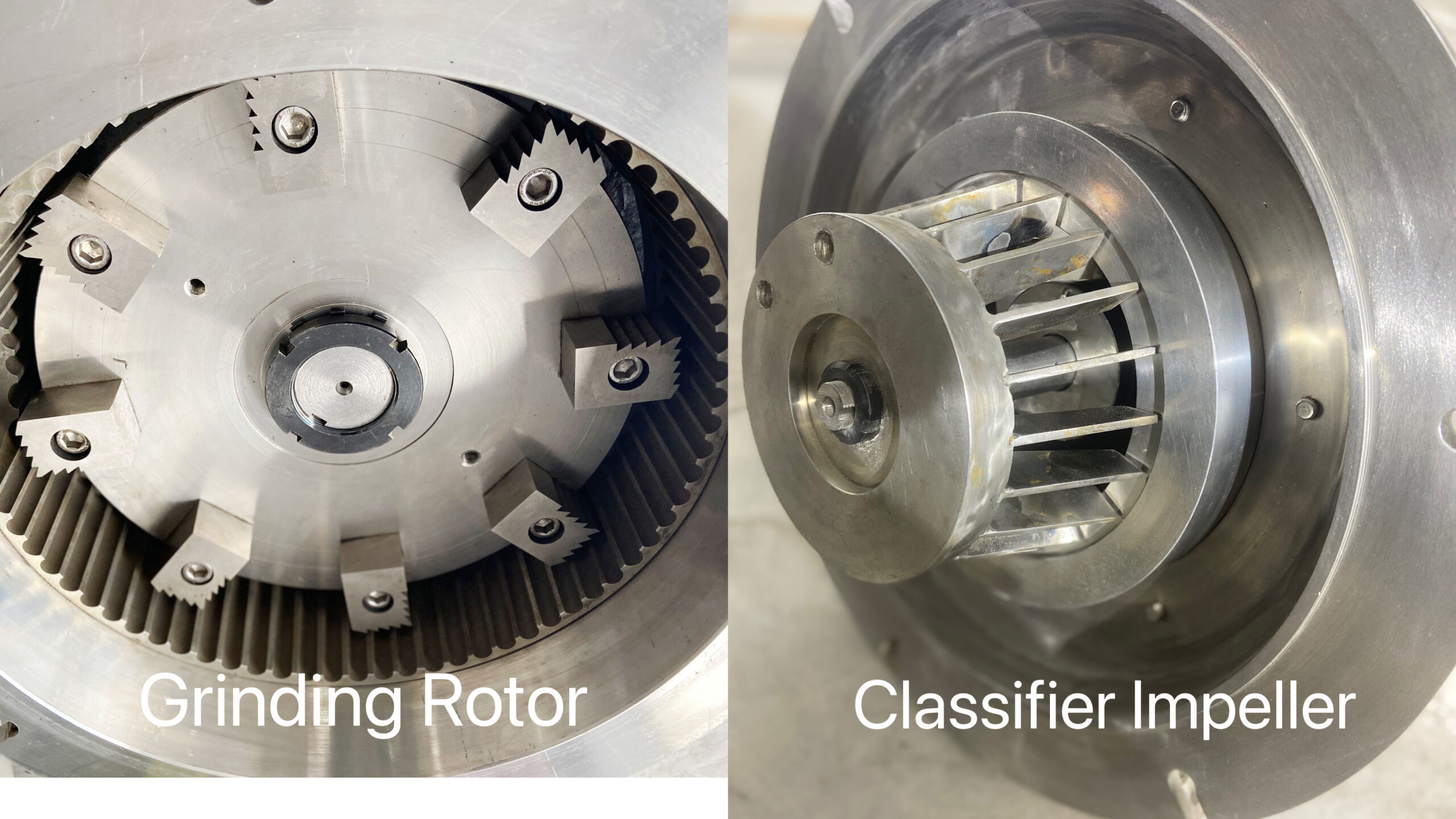 Internal ACM grinding rotor and dynamic classifier impeller