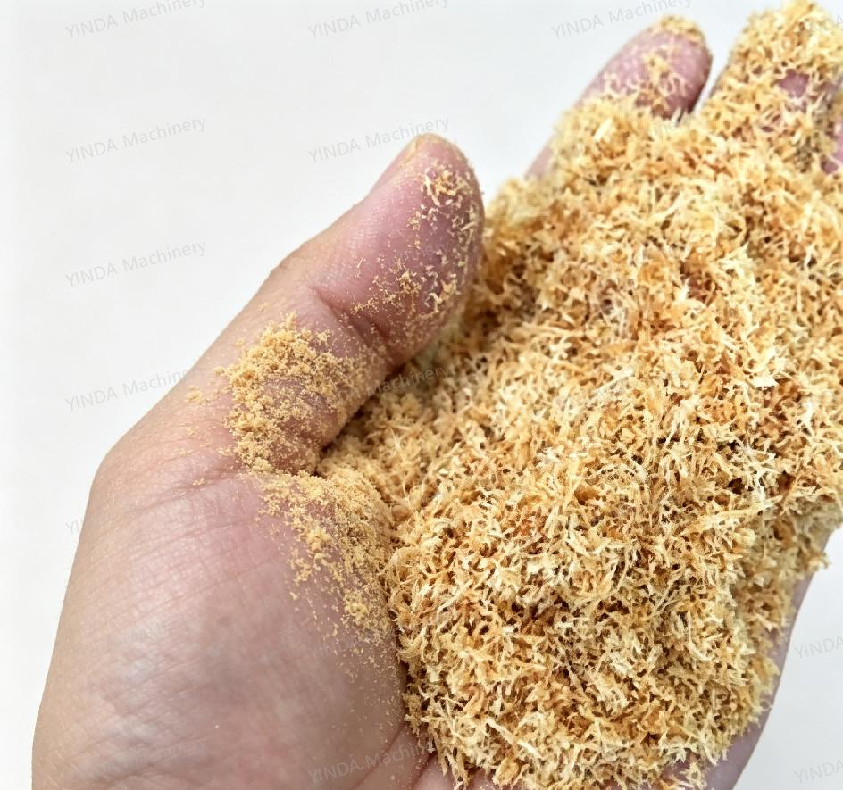 Fibrous pet jerky powder produced by hammer milling